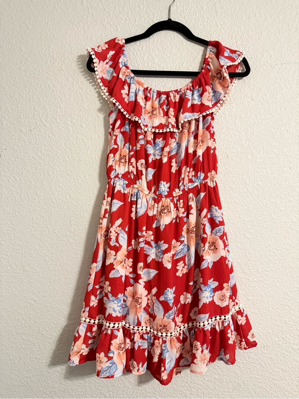 Juniors Red Floral Ruffle Sundress